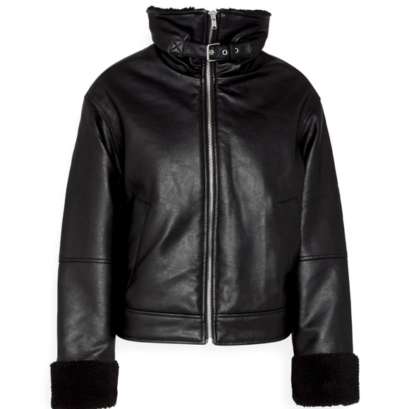 💫Aviator•NWT•GAP• Black Sherpa lined Faux Leather Jacket•Sz XL $168 Retail💫 - Picture 2 of 13